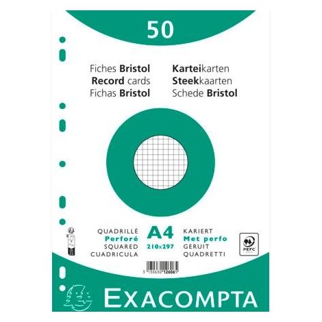 EXACOMPTA FICHAS CARTULINA BRISTOL TALADRO A4 CUADRÍCULA 5X5 PACK DE 50 BLANCO
