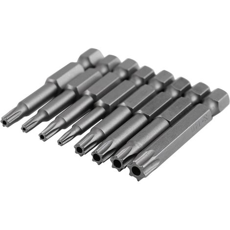 Embout de tournevis, embouts de tournevis longs avec jeu, embout de tournevis en étoile avec acier allié pour tournevis électriques, tournevis à main, 8 pièces à tige hexagonale 1/4" (1/5)