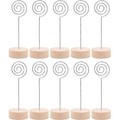Set mit 10 aufsteckbaren Fotohaltern, kreative, drahtförmige Tischständer mit Holzsockel, handgefertigte Dekoration – M-Beige (1/4)