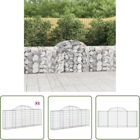 The Living Store Paniers à gabions arqués 5 pcs 200x30x80/100 cm Fer galvanisé - Panier De Gabion - Gabion - Mur De Gabion - Décoration Jardin - Clôture Jardin (1/5)
