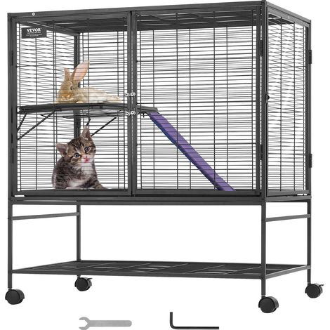 Cage à furet en métal roulante 1000 mm, grande cage pour petits animaux à 2 niveaux avec rampe et plateau, pour rats de compagnie, hamster, cochon d'Inde, chinchilla, écureuil, hérisson, lapin (1/5)