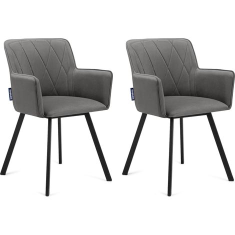 KONSIMO Stuhl 2-tlg Velours-Sitz schwarzer Metallrahmen "PYRUS", Grau, Stoff/Metall, Loft, 56x84x46 cm (1/5)