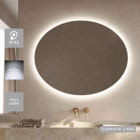 Miroir Salle de Bain  LED Rétro-éclairé (6500K) - 100x80cm - Verre Sécurité 5mm - OVAL LEDIMEX (1/5)