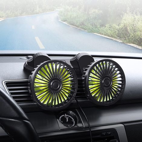 BEBUSINGOTO Ventilateur de refroidissement de voiture, ventilateur de refroidissement à double tête réglable à 360 ° pour voiture/SUV/RV/camion/bateau (sans lumière colorée) (1/5)