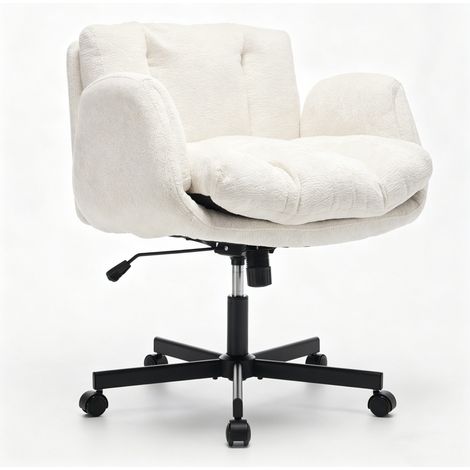 Fauteuil de bureau pivotant en chenille beige avec accoudoirs réglables et double rembourrage (1/5)