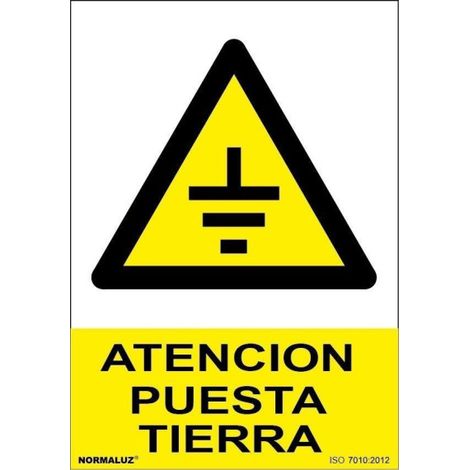 Señal con tintas UV Atención Puesta Tierra SEKURECO                         100 x 150 mm                          ADHESIVOS DE VINILO (1/2)