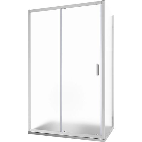 Cabine de douche 120x80cm Porte coulissante et paroi fixe Profilés en aluminium chromé Verre moulé 6 mm h185 - Réversible Mod. Tonga (1/5)