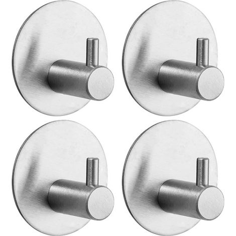 4 ganchos toallas ganchos autoadhesivos acero inoxidable 304, ganchos redondos autoadhesivos corrosión almohadilla adhesiva (plateado) (1/5)