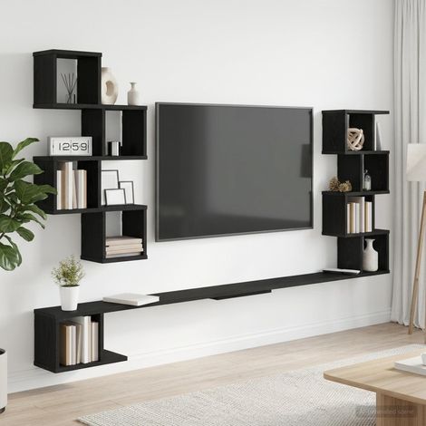 Étagère murale pour téléviseur avec rangement, bois d’ingénierie, chêne noir, 160 x 15 x 94 cm - PANGIVO (1/5)