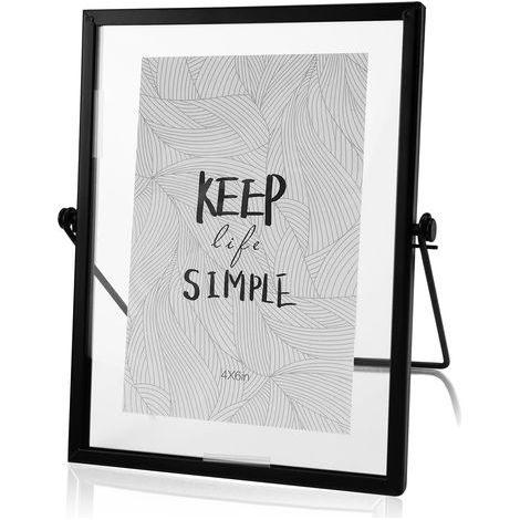 (noir, 15 x 20) Cadre photo de bureau en métal transparent Double verre Noir 15 x 20 cm (A5) Cadre photo debout pour photos, exemples de plan (1/5)
