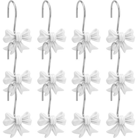 Lot de 12 Crochets Décoratifs pour Rideau de Douche avec Noud Papillon, Anneaux Métalliques pour Salle Bain Chambre Bébé Chambre d'enfant Décoration Artistique (Blanc) (1/5)