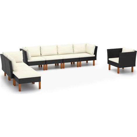 Salon de jardin 8 pcs Résine tressée et bois d'eucalyptus Noir (1/5)