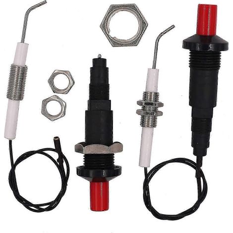 Lot de 2 allumeurs piézo pour barbecue à gaz avec bouton-poussoir, électrode en céramique filetée universelle de 30 cm (1/4)