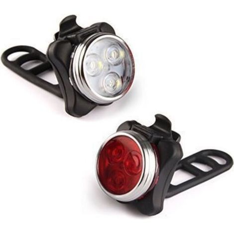 Feu avant de vélo COB Rechargeable par USB + feu arrière d'avertissement, accessoires de conduite 030 (1/4)