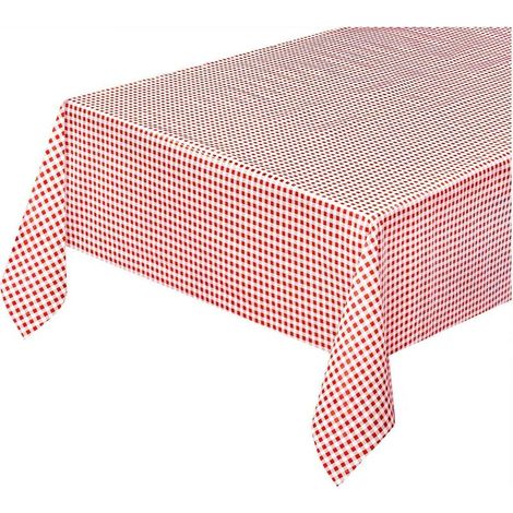 Nappe de Cuisine AntiTaches Tissu Ciré Plastifié Housse de Table Carrés Rouge - 140x140 Cm (1/3)