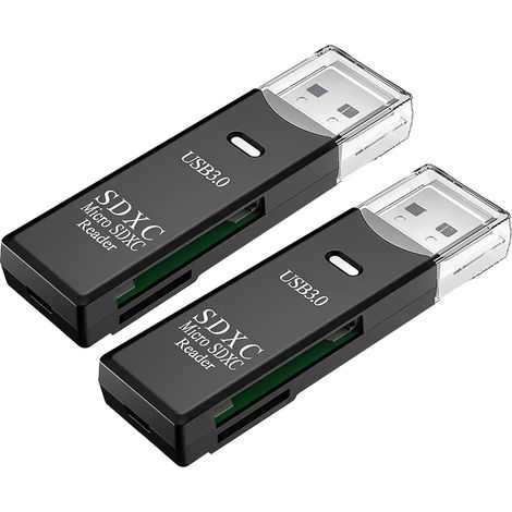 2 lecteurs de cartes SD USB 3.0, vitesse de transfert élevée jusqu'à 5 Gbps, compatibles avec les cartes SD/Micro SD, lecteur de cartes USB, portables et durables, noir