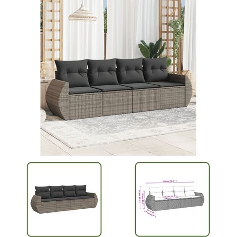 The Living Store 4-tlg. Garten-Sofagarnitur mit Kissen Grau Poly Rattan - Gartensortiment - Outdoor Möblierung - Gartenlounge - Rattanmöbel - Gartenset (1/3)
