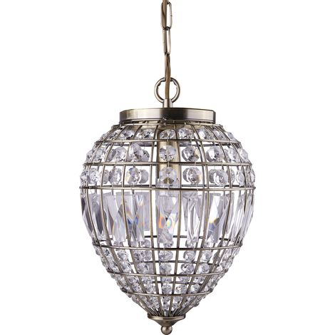 Searchlight Pineapple - Suspension à 1 ampoule au plafond en laiton antique avec cristaux de verre, E14 (1/4)