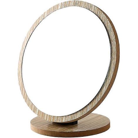 Miroir de table rond et compact, encadré en bois, petit miroir de maquillage rotatif pour coiffeuse. (1/4)