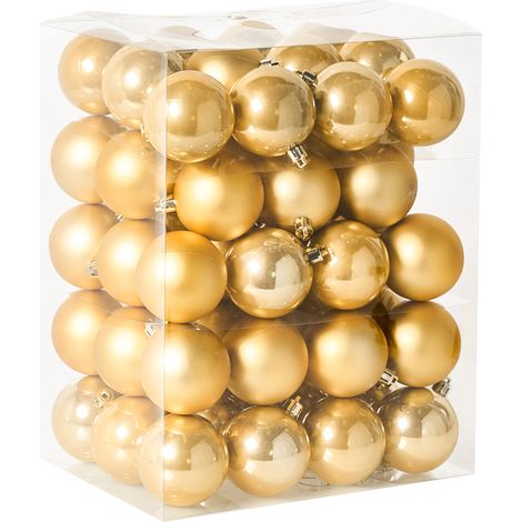 Conjunto de 60 bolas de plástico para colgar en el árbol de Navidad adornos navideños estilo glamuroso moderno dorado Fegen