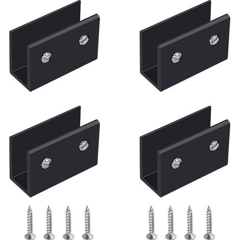 Pince à Verre, 4 Pièces de Support d’Étagère en Verre Murale Support Tablette Verre Noir, Fixation Tablette Verre Réglable en Alliage d'Aluminium, Pour Verre de 8 à 10 mm d'Épaisseur (1/5)