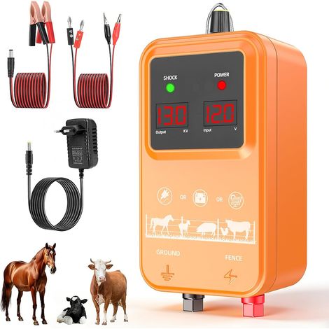 15KM Clôture Électrique pour Animaux, Tension Réglable 7-13KV Puissante 2J electrificateur Clôture Électrique avec Écran LCD, Haute Puissance Étanche Clôture Électrique pour Ferme Jardin (orange) (1/5)