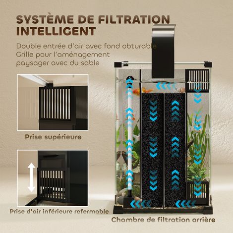 Aquarium en Verre Trempé Nano Aquarium avec Filtre Intégré Pompe 5W et Éclairage LED 30x30x45cm Noir