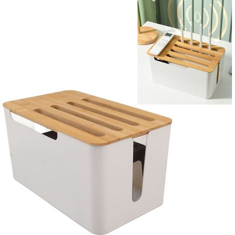 [Boîte de rangement pour équipements WiFi et médias] Boîte organisateur router avec couverture bambou et rangement câbles, grande capacité et conception ergonomique (1/5)