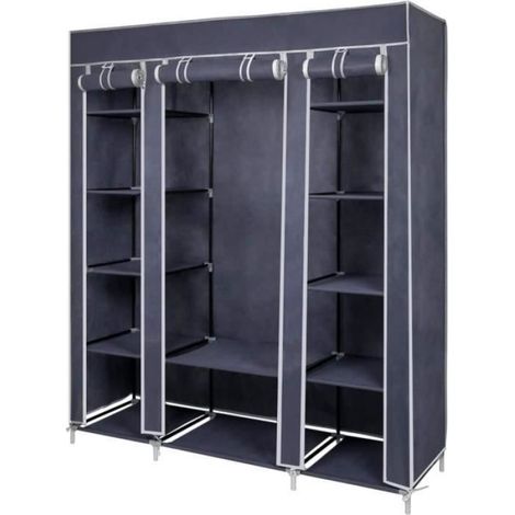 Armoire en Tissu Penderie de Vêtement en Toile Mobilier de Chambre Rangement de Vêtements Unique Tringles à Vêtements (Gris) (1/3)