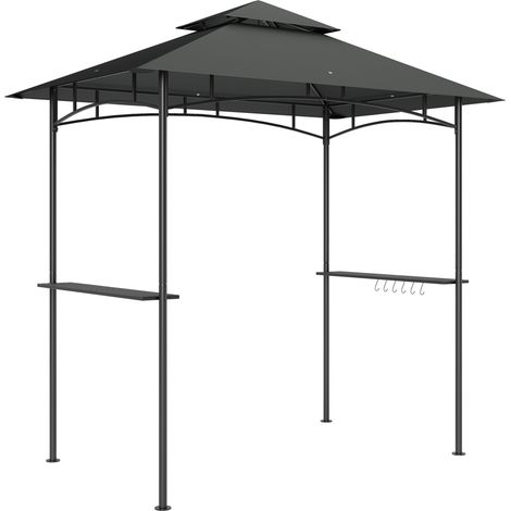 Pavillon de jardin avec éclairage LED, 240 x 150 x 258 cm, hydrofuge et ignifugé, toit double paroi, étagères latérales, protection UV, gris foncé.