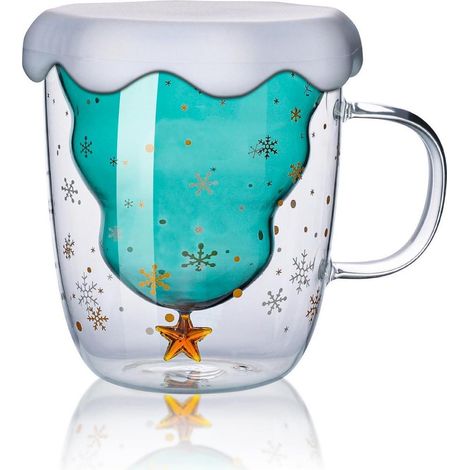 Tasse de Noël à double paroi 300ml avec motif flocon de neige et couvercle
