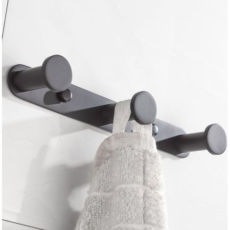 Crochet Mural Patères Porte Manteaux avec 3 Crochets En Acier Inoxydable Pour Porte-manteau,Serviettes,Chapeau Finition Noire Accessoire Toilettes Salle de Bain (1/5)
