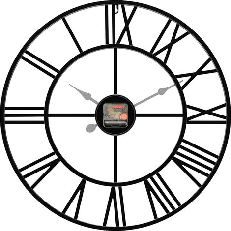 Grande horloge murale moderne en de petite tique silencieuse chiffres romains parfaite pour le salon et chambre à coucher pouces Métal Noir (1/5)