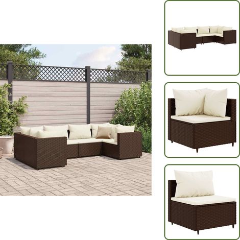 The Living Store Set Mobili da Giardino 6pz con Cuscini in Polyrattan Marrone - Divano da giardino
