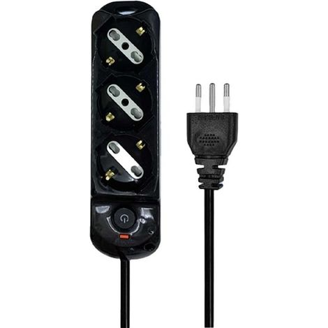 Multipresa Ciabatta Elettrica a 3 Posti 3 Prese Bipasso Schuko 10A/16A con Interruttore e Spina 10A Cavo 1.5 metri Nero
