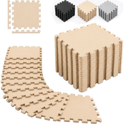 Relaxdays Bodenschutzmatte, 18er Set, 30x30 cm, 1,7 m², mit Rand, schalldämmend, Schaumstoff, Puzzlematte Fitness, beige (1/5)