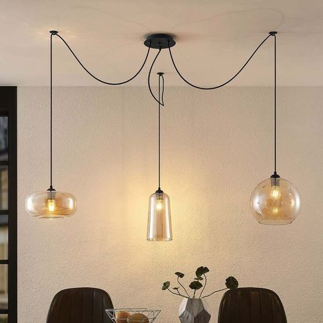 [NEUWERTIG] B-Ware Lucande Pendelleuchte Hängeleuchte Zyli LED dimmbar 3-flammig schwarz amber (1/2)