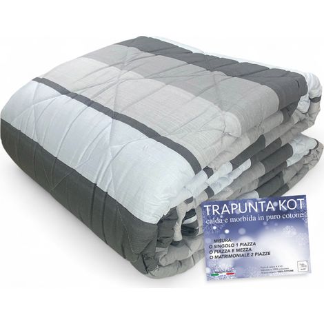 Kot Riga Grey Quilt - Couvre-lit d'hiver en pur coton - Fabriqué en Italie, rembourrage hypoallergénique cm. 260x270