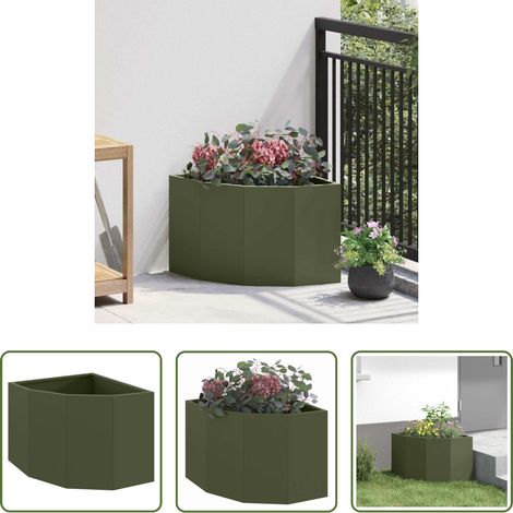 Bac d'angle -  Jardinière d'Angle Vert olive 45 x 45 x 35 cm Acier (1/5)