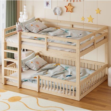 Cama litera 160x200 cm en madera natural con barandillas de seguridad (1/5)
