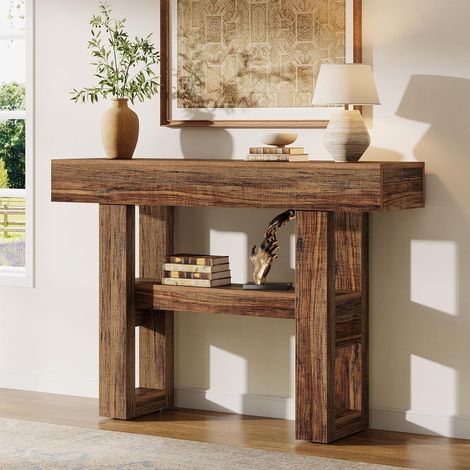 Tribesigns – Console table 41.34" narrow entryway table – 2-tier storage for foyer, living room, hallway – Rustic wood finish with sturdy legs (1/5)