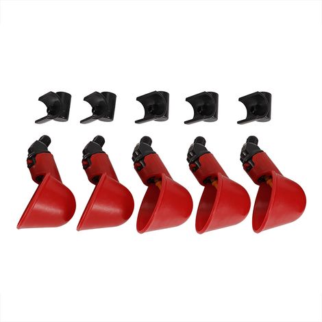 Lot de 5 abreuvoirs automatiques pour poules (bol rouge avec support semi-circulaire) (1/5)