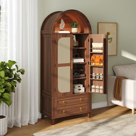 Hochschrank 2 Türen, 2 Schubladen, App-LED, 76 x 40 x 179,5 cm, Nussbaum REDOM (1/5)
