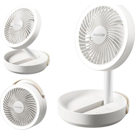 Gaiatop Petit Ventilateur Portable Rechargeable, Batterie 6000mAh Autonomie Jusqu’à 20h, Ventilateur USB Bureau Silencieux Pour Chambre Avec Veilleuse LED, Été Chaud Camping Accessoires, Blanc (1/5)