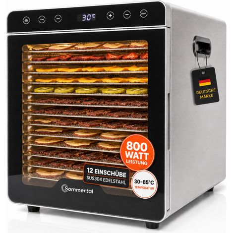 Sommertal Dörrautomat Silence 800 12 Einschübe, 800W, 30–85°C & 24h Timer – Dörrgerät Edelstahl, Kräutertrockner & Dehydrator für Obst & Fleisch (1/5)