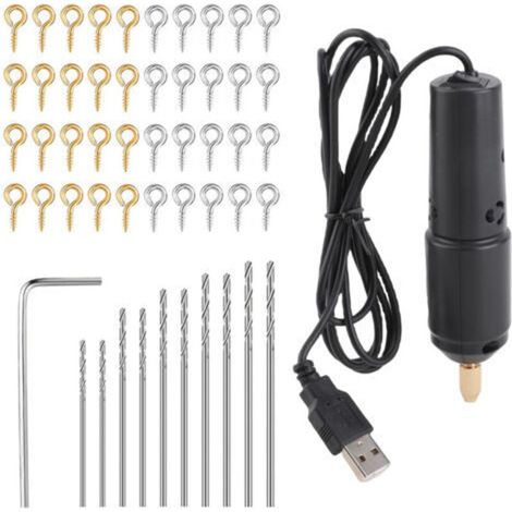 Mini Resin Electric Drill Set with 10 Drill Bits for Jewelry, Aluminum Products, Wooden Keychain Making, Black (1/5)