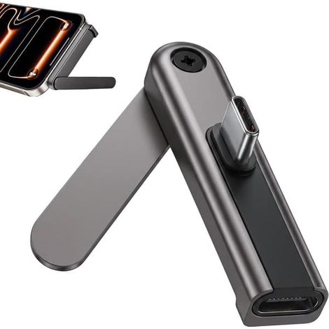 Adaptateur USB-C - Connecteur coudé - Charge rapide - Support de téléphone intégré - Angle de 90° - Argent (1/5)