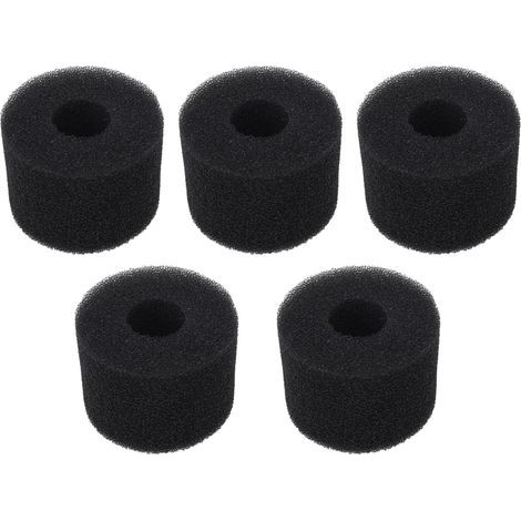 Lot de 5 éponges filtrantes cylindriques en PU noir, réutilisables et lavables, pour pompe de piscine. (1/5)