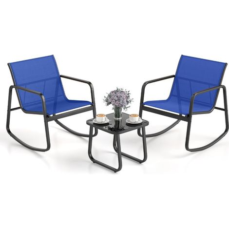 3-teiliges Gartenmöbelset mit Schaukelstuhl und Tisch, Blau