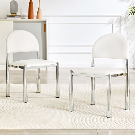Set di 2 sedie da pranzo moderne, sedia imbottita con schienale semicircolare, sedia da cucina in PU e gambe in metallo, Solo sedie incluse, nessun tavolo, altezza 80 cm, elegante e robusta (1/5)